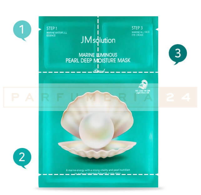 Трёхшаговый увлажняющий набор с жемчугом JMsolution Marine Luminous Pearl Deep Moisture Mask (тканевая маска+эссенция+крем для век)