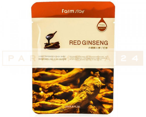 Тканевая маска с экстрактом корня красного женьшеня FarmStay Visible Difference Red Ginseng Mask Sheet 